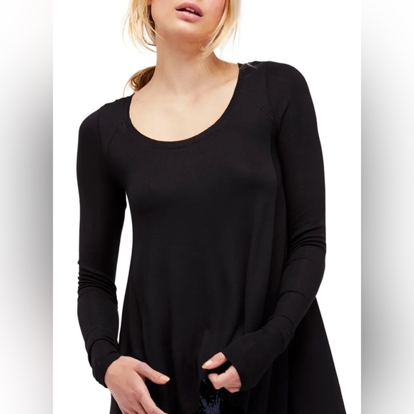 Free People Tops - Free People January Tee Black Ribbed Tunic Top Long Sleeve Oversized SZ M